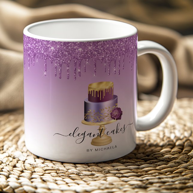 Mug Gâteau de Mariage Paillettes Coulure Violet Or Bou (Créateur téléchargé)