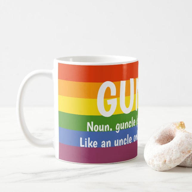 Mug Gay pride Rainbow Noun Guncle Gay Oncle Slang (Avec donut)