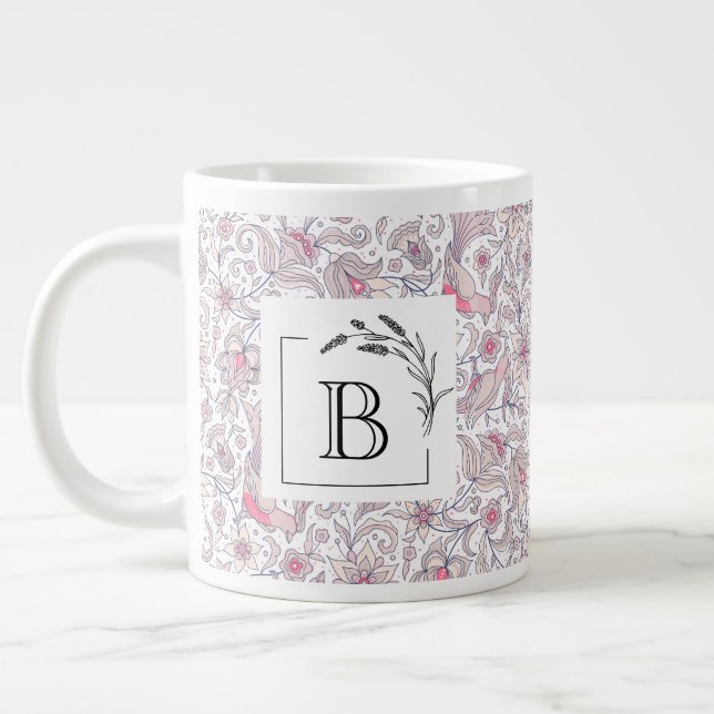 Mug géant à monogramme en arabesque florale, Cadea (Gauche)