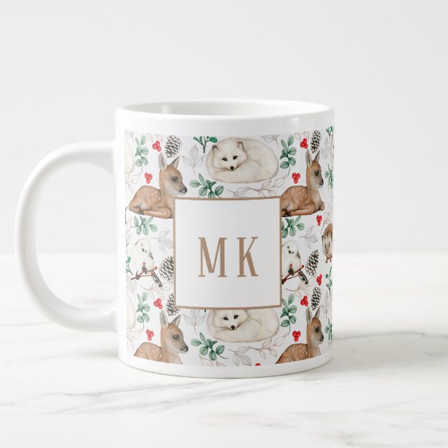 Mug géant, animaux des bois avec monogramme (Gauche)