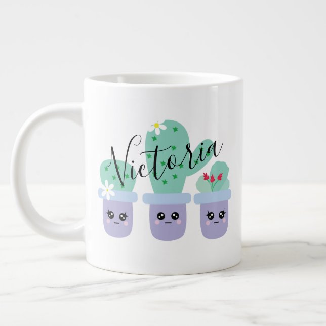 Mug Géant Café avec Nom Mignon Cactus en Pot (Gauche)
