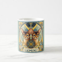Gemini Chat curieux Zodiac Art Nouveau