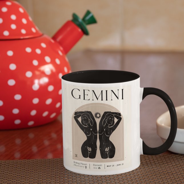 Mug Gemini Feminine Zodiac Design Brown Noir 15 OZ (Créateur téléchargé)