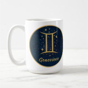 Mug Gemini zodiac symbole or bleu étoiles personnalisé