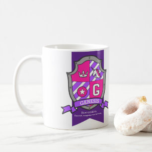Mug Genèse lettre G crest rose unicorne nom signifiant