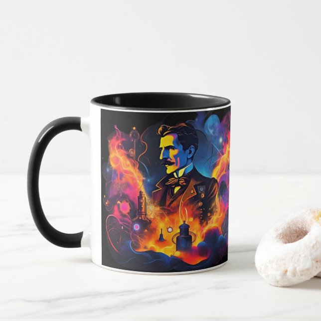 Mug Génie électrique : Nikola Tesla (Avec donut)