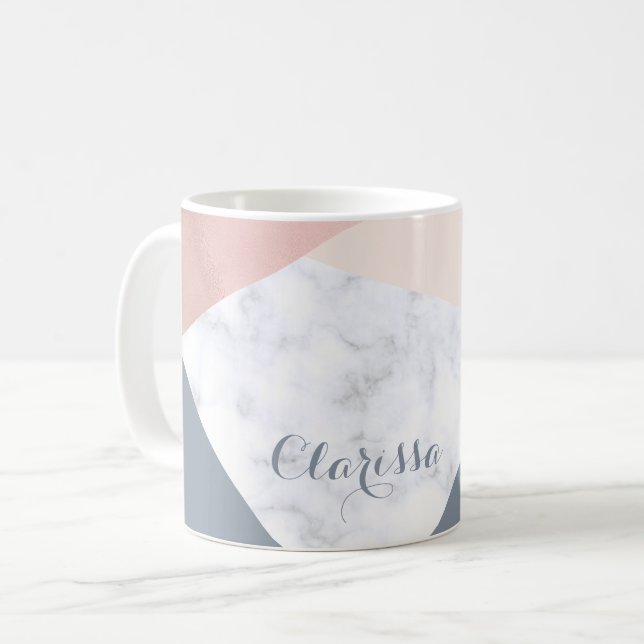 Mug géométrique beige gris d'or rose élégant de marbre (Devant gauche)