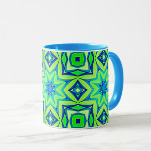 Mug Géométrique étoile Abstraite - Vert chaux et bleu