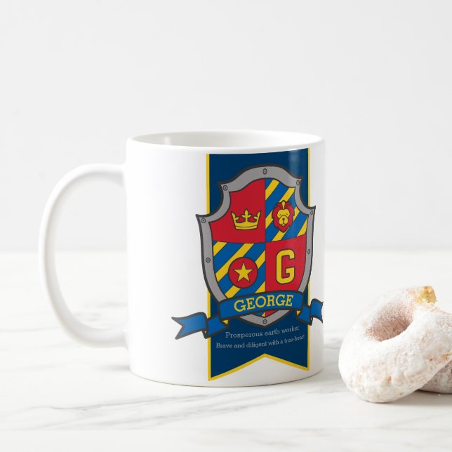 Mug George heraldry lettre G nom signifiant lion muett (Avec donut)