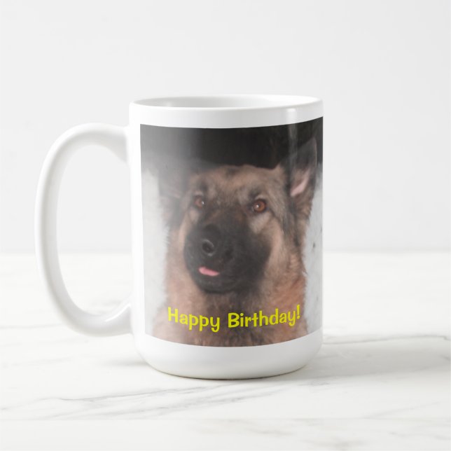 Mug German Shepherd Sticking Tongue Out Happy Bday (Left)