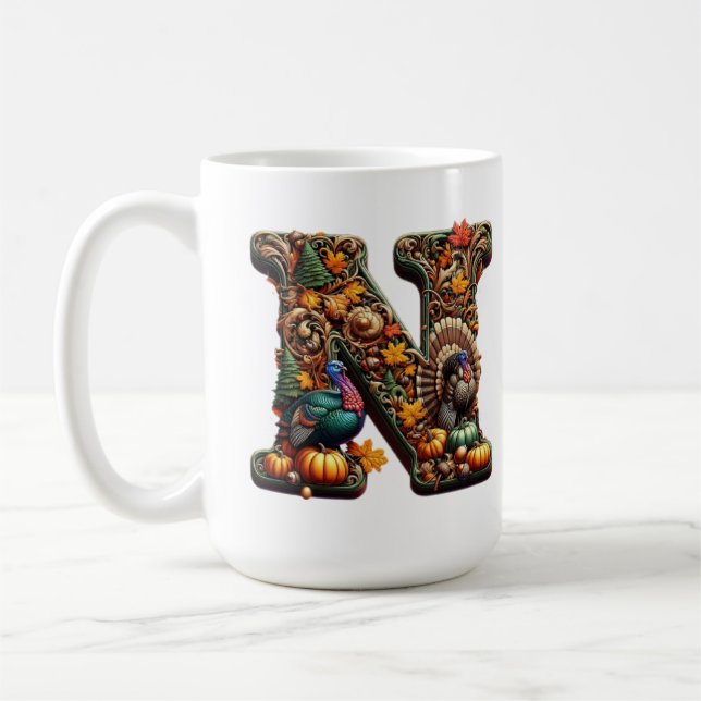 Mug Gift Letter N Thanksgiving style  (Gauche)