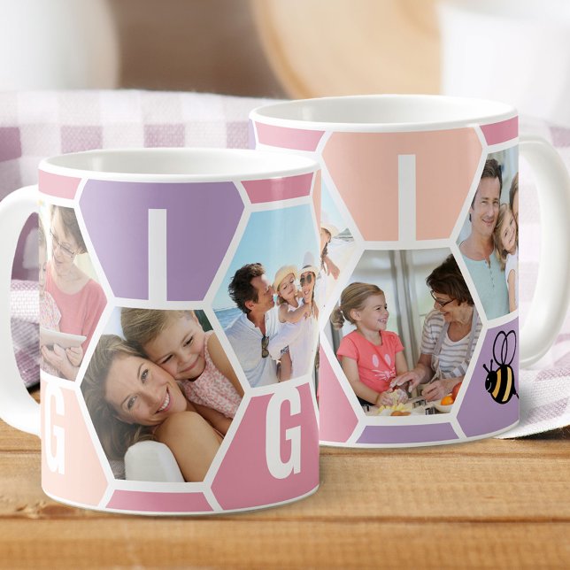 Mug Gigi 5 Photo modifiable 4 lettres abeille et peign (Créateur téléchargé)
