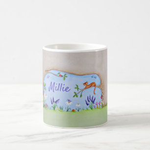 Mug Ginger Cat dans un arbre, peinture couleur eau