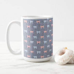 Mug Gingham Bleu Blanc Rose Bleu Coquette Tendances
