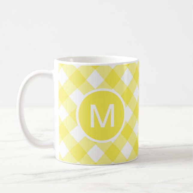 Mug Gingham Classique Jaune Clair à Motif Monogramme (Gauche)