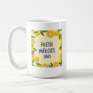 Mug Gingham Jaune Chrétien Lettrage Bleu Citron