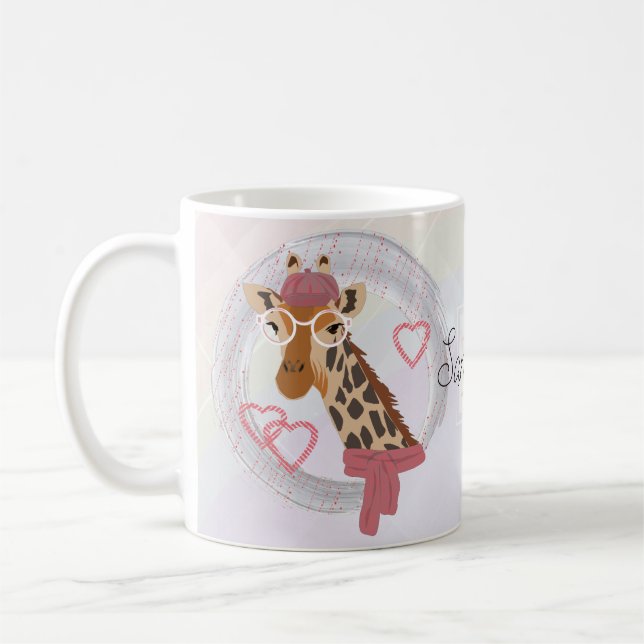 Mug Girafe aux lunettes et béret rouge. (Gauche)