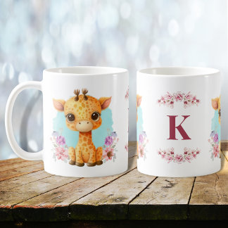 Mug Girafe Bébé charmant Monogramme floral
