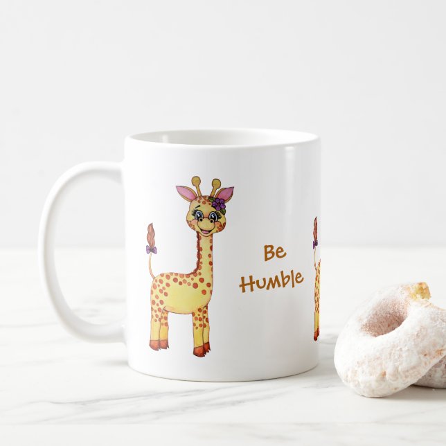 Mug Girafe mignonne de bébé d'aquarelle (Avec donut)