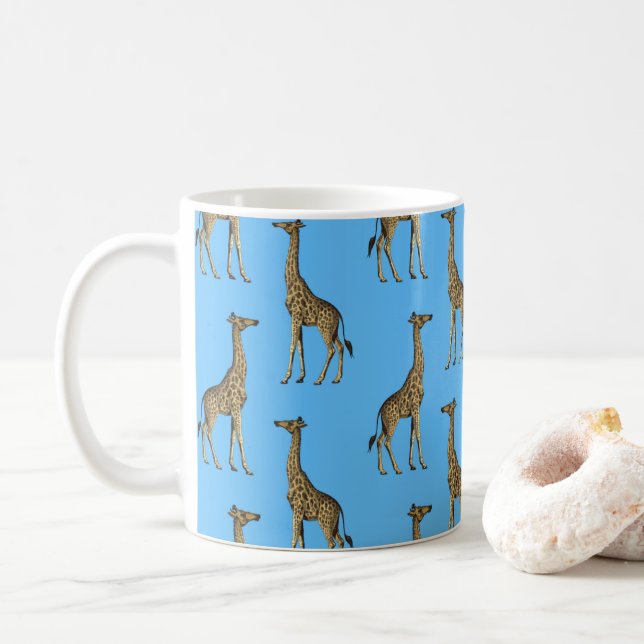 Mug Giraffe Lover Blue Wild Animaux Zoo African Safari (Avec donut)