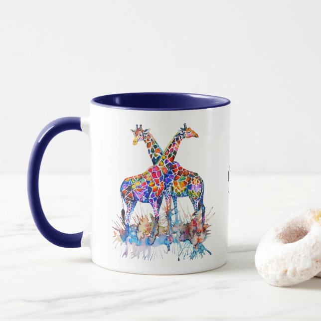 Mug Giraffes couleur arc-en-ciel personnalisé (Avec donut)