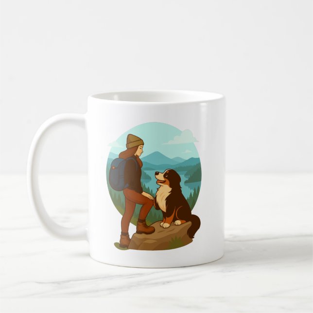 Mug Girl and Mountain Dog Adventure Illustration (Gauche)
