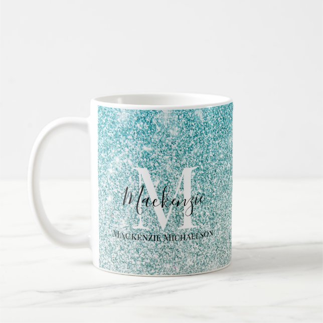 Mug Girl Aqua Blue Silver Ombre Parties scintillant No (Gauche)