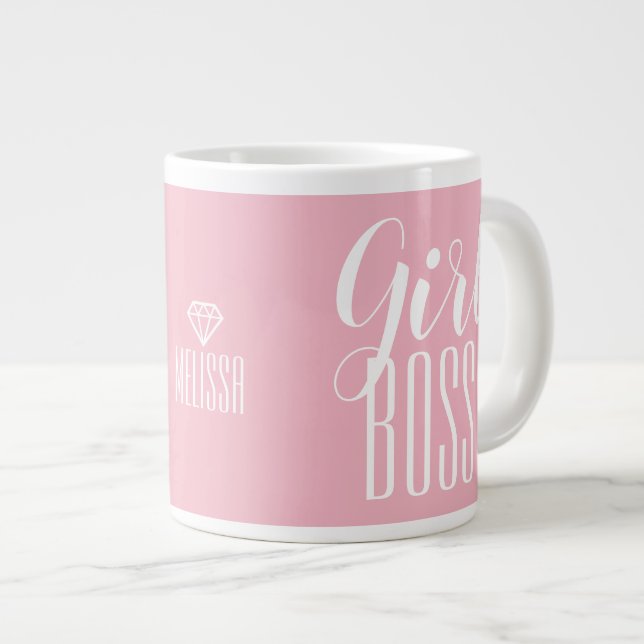 Mug Girl Boss Nom personnalisé Diamond Pink (Devant droit)