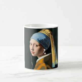 Mug Girl with Pearl Earring with earphones