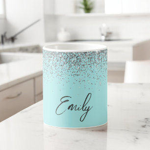 Mug Girly Aqua Blue Parties scintillant Turquoise étin