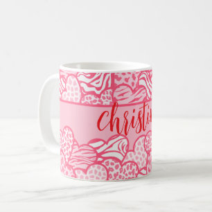 Mug Girly Blush Rose mignon Animal Imprimer Coeurs Nom