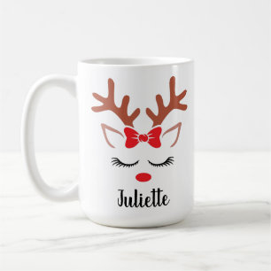 Mug Girly Christmas Reindeer rouge noeud nez personnal