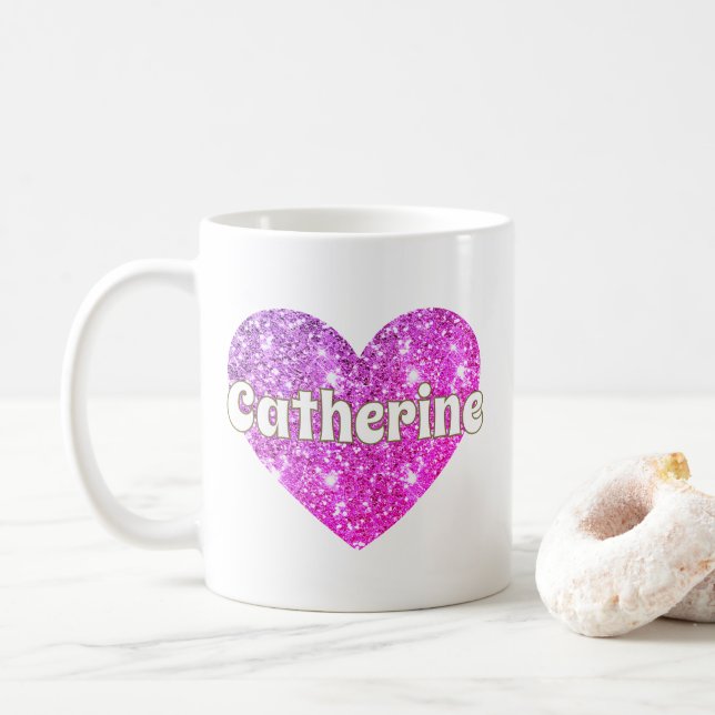Mug Glam Girly Rose Pailleté Coeur Nom  (Avec donut)