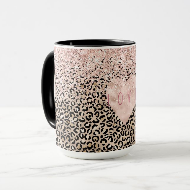 Mug Glam Gold Empreinte de léopard rose Parties scinti (Devant gauche)