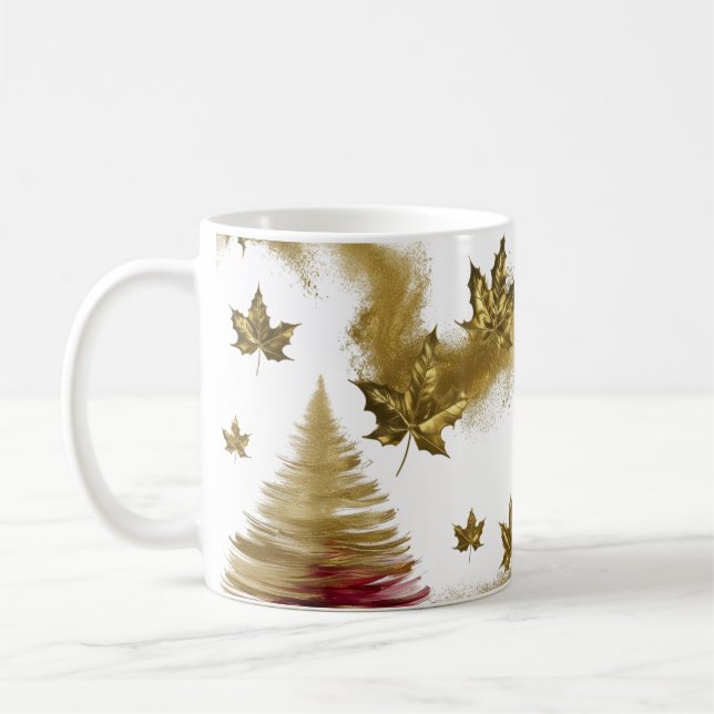 Mug Glam Gold Maple Leaves Abstract Christmas Tree  (Gauche)