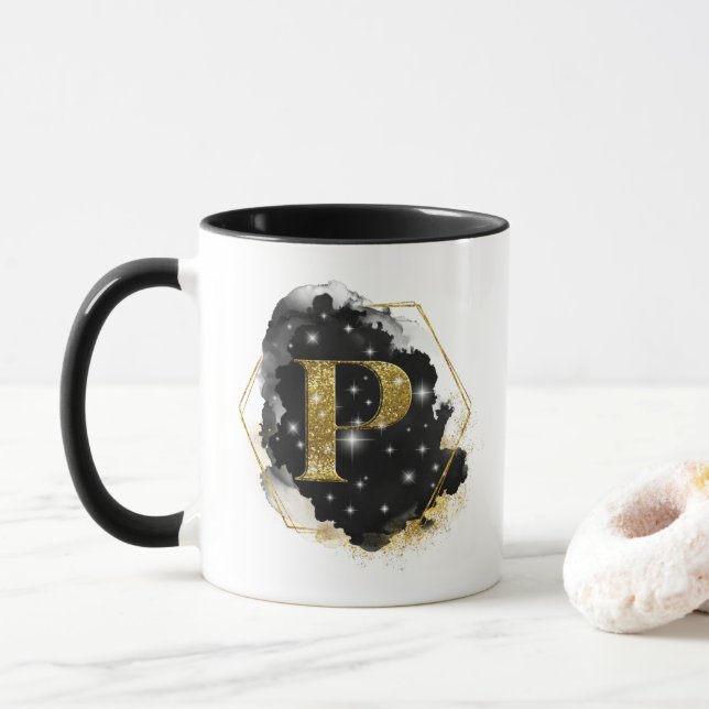 Mug Glam Gold Parties scintillant P Monogramme (Avec donut)