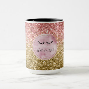 Mug Glam Pink Gold Parties scintillant Black Eyelashes