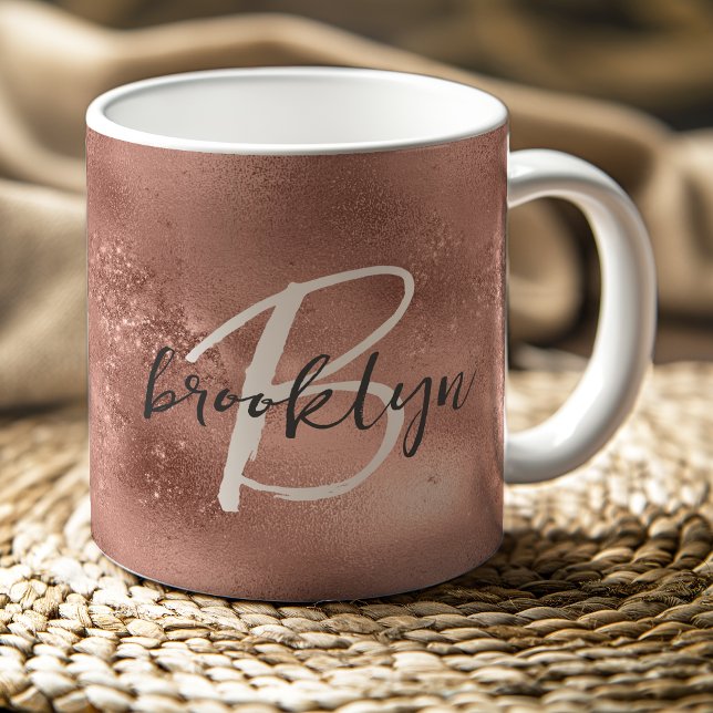 Mug Glam Rose Gold Monogramme Script Tendance (Créateur téléchargé)