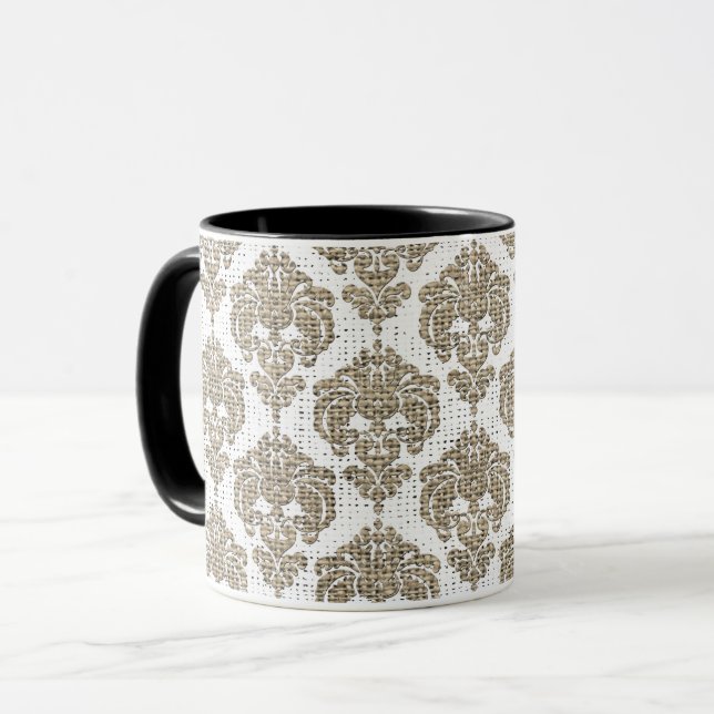 Mug Glamor Rustique Burlap Royal Damask Chic Moderne (Devant gauche)