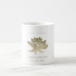 MUG GLAMOROUS PALE OR BLANC LOTUS ENREGISTRER LA DATE 