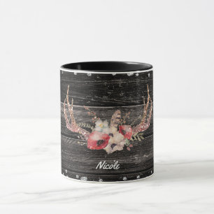 Mug Glamour de Campagne Rustique Fleurs & Bois de Cerf