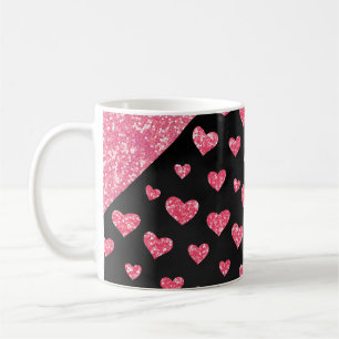 Mug Glamour rose paillettes coeurs scintillent romanti