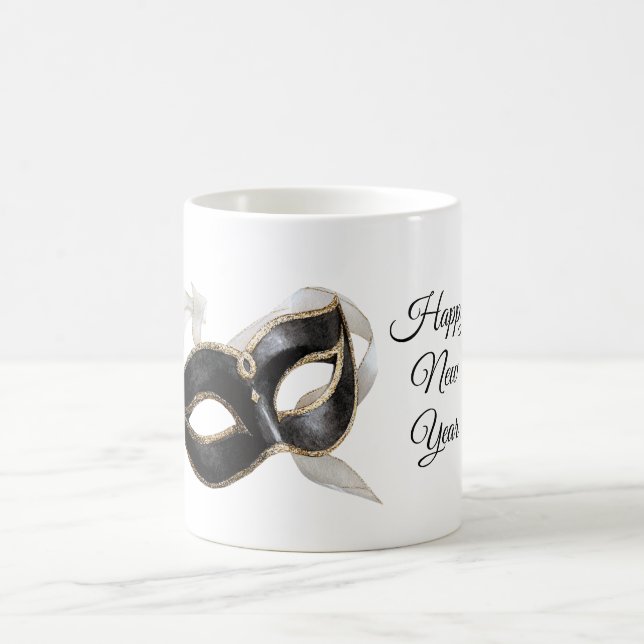 Mug Glitzy Gold Silver New Year Black Mask (Centre)