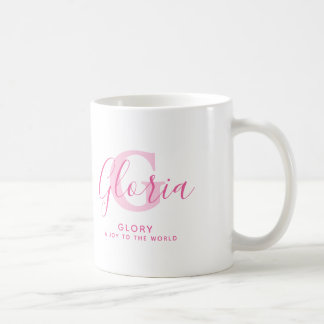 Mug Gloria name meaning and monogram pink text