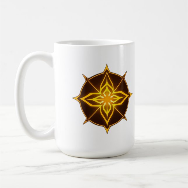 Mug Glowing Golden Compass Rose on Dark Circle (Gauche)
