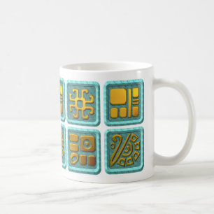 Mug Glyphs maya - turquoise et or