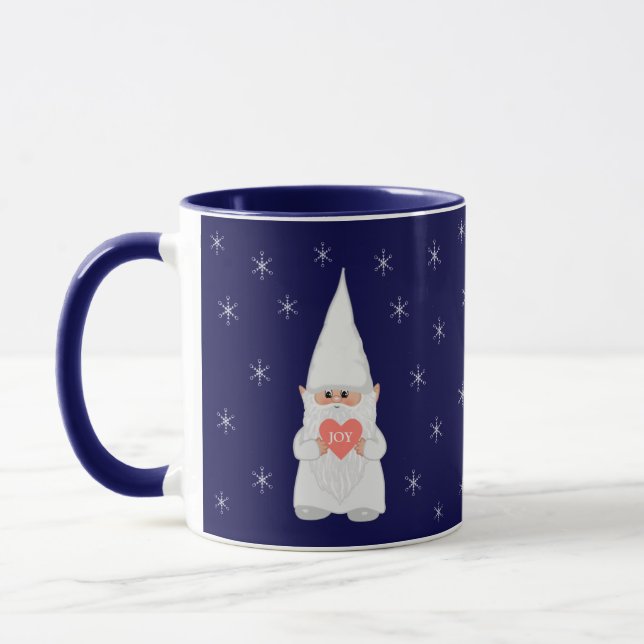 Mug Gnome de Noël et flocons de neige sur bleu marine (Gauche)