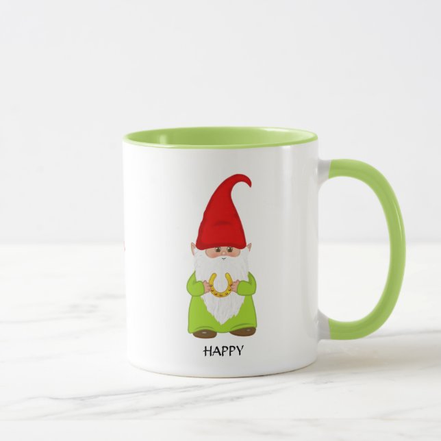 Mug Gnome mignonne habillé en vert avec fer à cheval (Droite)