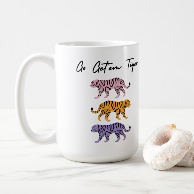 Mug Go Get em Tiger Orange Pink Purple Inspirational (Avec donut)