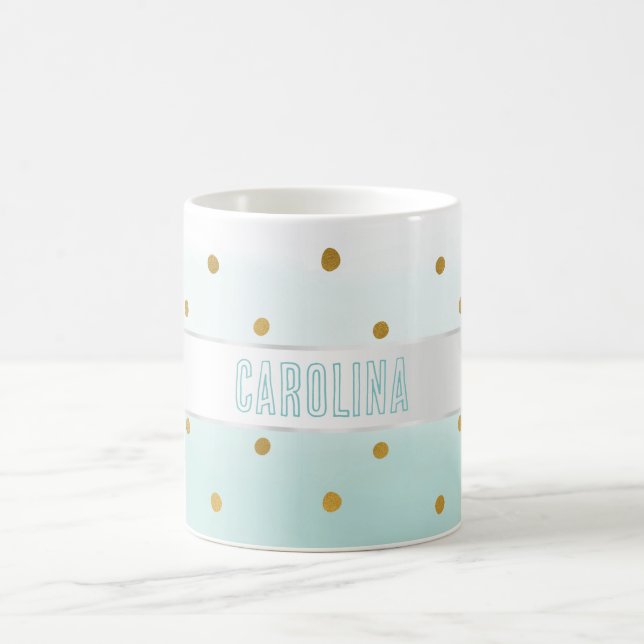 Mug Gold Confetti Mint Aquarelle Nom (Centre)